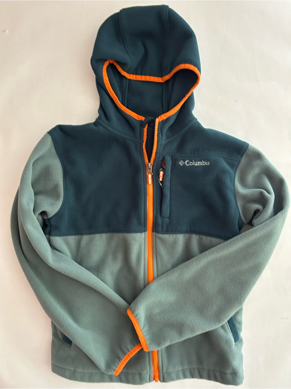 Columbia Kids Teal & Light Teal Hooded Fleece Jacket with Orange Trim